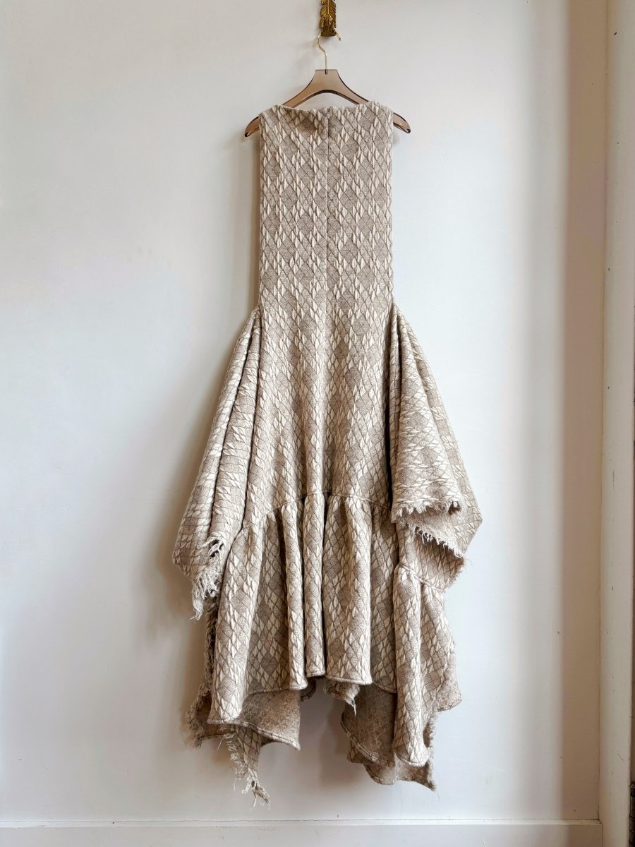 Zero Waste Ruffle Dress in Cream Textured Diamond Weave Print - Image 6