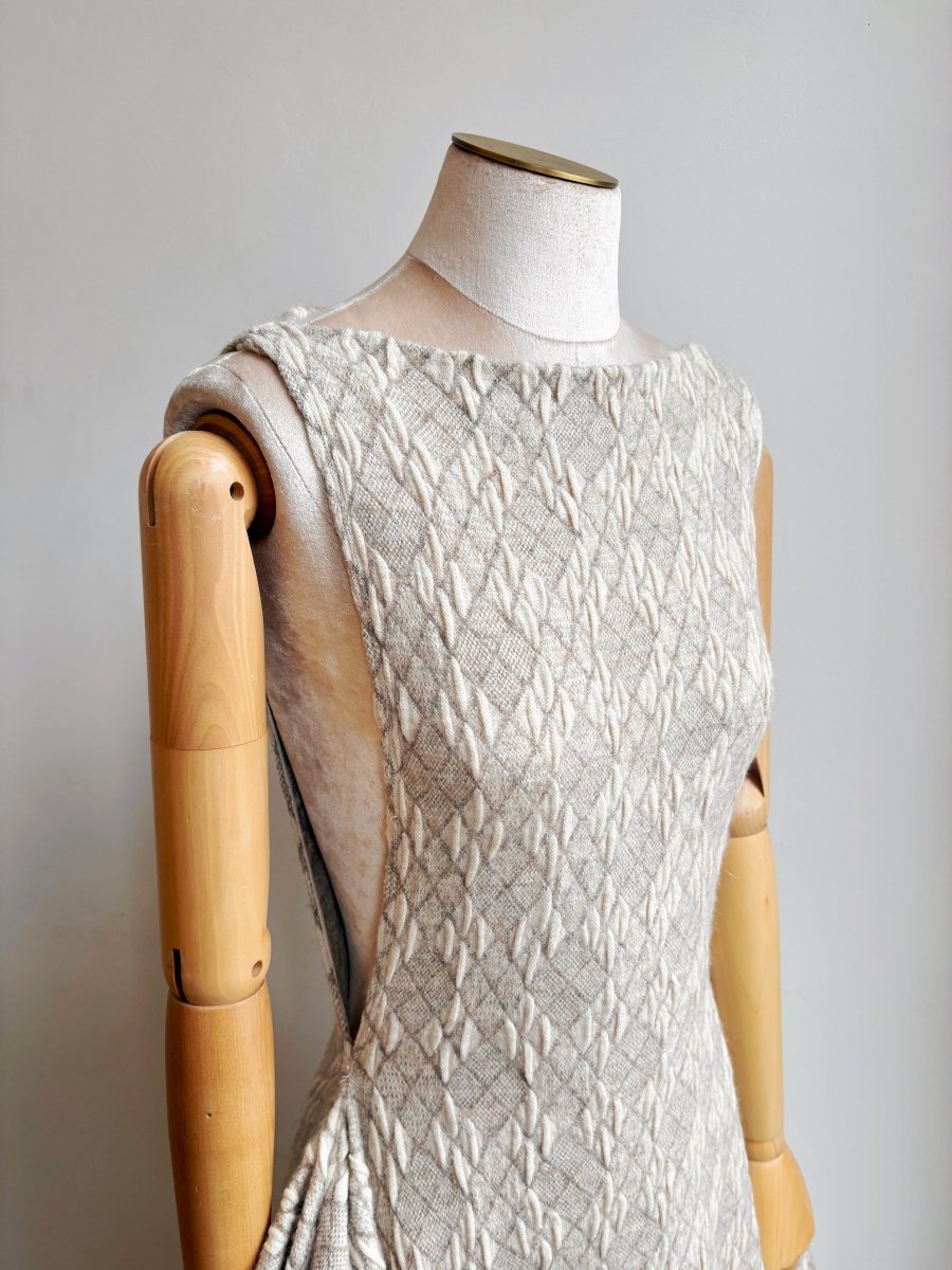 Zero Waste Ruffle Dress in Cream Textured Diamond Weave Print - Image 2