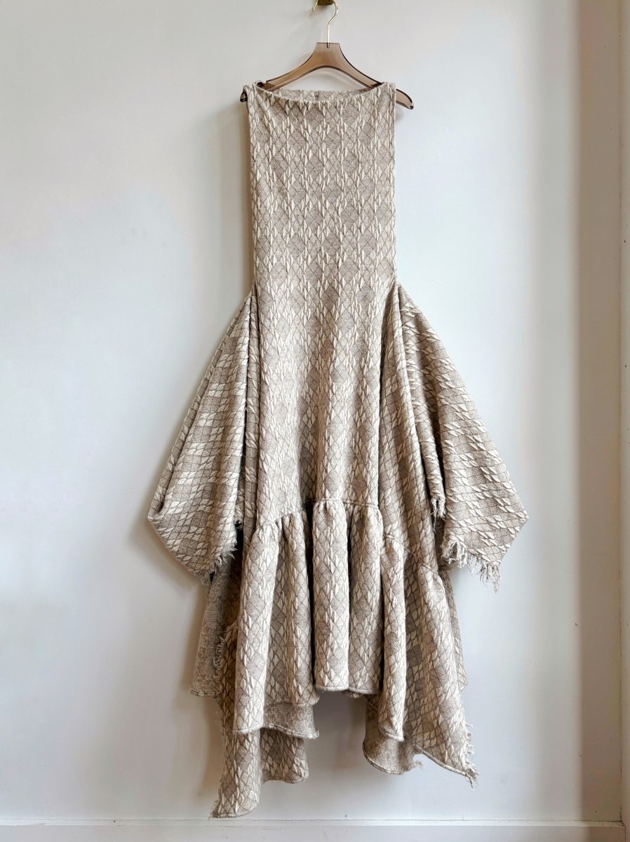 Zero Waste Ruffle Dress in Cream Textured Diamond Weave Print - Image 5